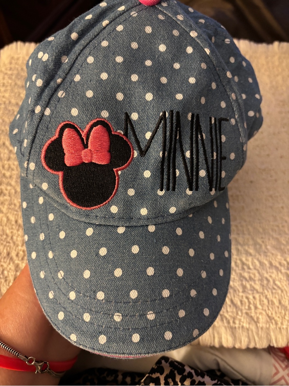 Disney Blue Polka Dot Minnie Hat with Pink Bow Accent
